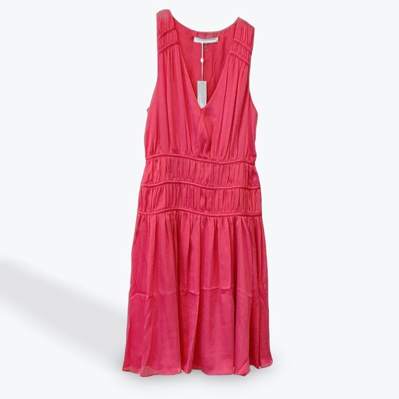 Trina Turk Islander Dress Watermelon Pink Smocked V-Neck Mini Dress Size 2 - Picture 10 of 15